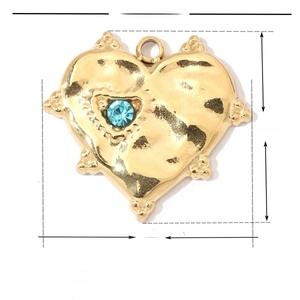 Pendentif cœur doré en acier inoxydable avec strass bleu et dimensions du produit