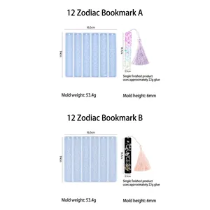 Moule silicone pour 12 marque-pages zodiaque avec résine cristal et pompons DIY