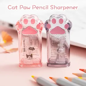 Cute Cat Paw Pencil Sharpener Manual Plastic Transparent Glitter Desktop Stationery For School Kids Students Kawaii