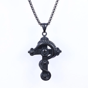 Gothic black stainless steel cross necklace with snake and skull pendant for men and women