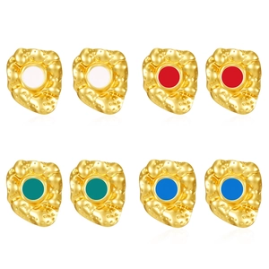 Vintage irregular gold heart earrings with colorful enamel center in four unique colors