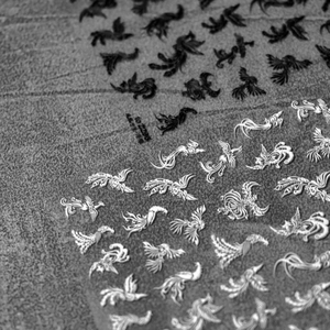 Traditional Phoenix 3D embossed nail art stickers in elegant black and white designs