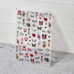 5D embossed nail stickers featuring pink bears, tigers, and punk butterfly designs