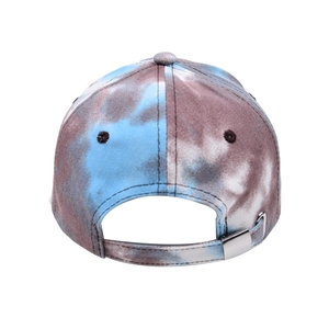 Vue arrière de casquette de baseball tie-dye dégradé bleu-brun avec boucle en métal