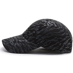 Quick-dry tiger camo baseball cap with laser-cut ventilation holes and mesh side panels