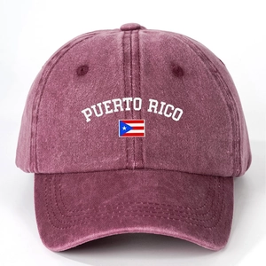 Berretto da baseball vintage bordeaux in cotone lavato con bandiera di Porto Rico