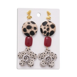 Retro resin earrings set featuring leopard print fish and floral charms in gold and red