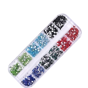 DIY colorful glass AB rhinestones set in 12-grid organizer box for nail art and crafts