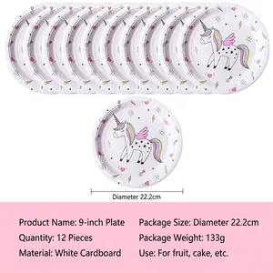 Lot de 12 assiettes jetables licorne de 9 pouces pour décoration de fête d'anniversaire enfant