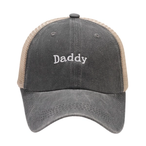 Graue Daddy Bestickte Baseballkappe mit atmungsaktivem Mesh und gewaschenem Vintage-Stil