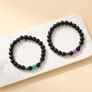 Natural Stone Beaded Bracelet Black Matte Beads Elastic Minimalist Jewelry For Men Women Trendy Accessories Novelty