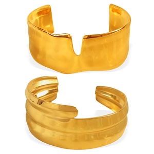 18k gold plated stainless steel open bangles with irregular wave and ribbed designs