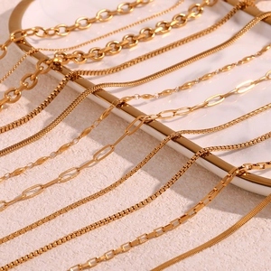 Collection of various minimalist 18K gold plated stainless steel necklaces and chains