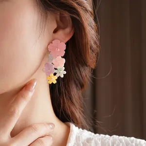 Floral resin drop earrings with colorful 3D petals and crystal centers for women