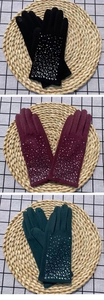Three pairs of thick winter knit gloves with rhinestones and touchscreen fingertips