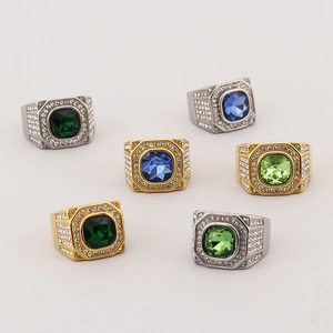 Octagon hip hop rings for men featuring luxury cubic zirconia pavé in gold and silver