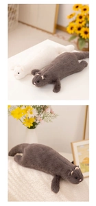 Close-up of adorable plush ferrets with fluffy white and grey fur in a cozy setting
