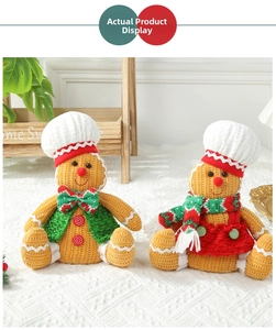 Detail of Christmas gingerbread man knit dolls with chef hats and festive clothing