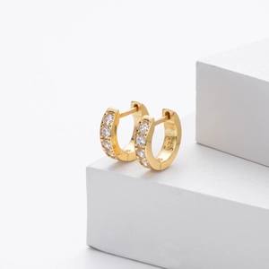 Minimalist gold S925 sterling silver huggie earrings with sparkling pave zirconia stones