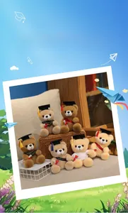 Close-up of graduation plush bears with graduation caps, sashes, and diplomas