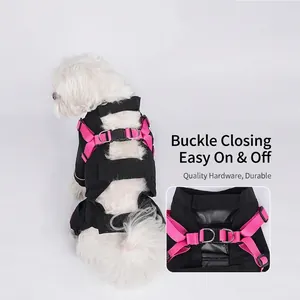 Harnais pour chien rose et noir avec bandes réfléchissantes et boucles robustes