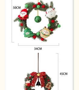 Detail of Santa and reindeer Christmas wreaths with dimensions and plush holiday elements