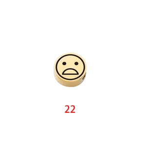 Polished gold stainless steel bead charm with sad face emoji engraving for DIY jewelry