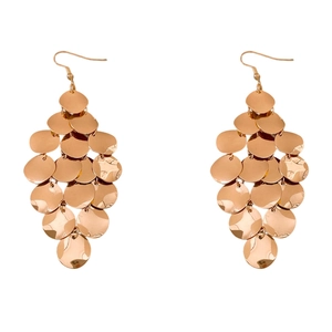 Elegant multi-layered gold sequin drop earrings with geometric disc design and ear hooks