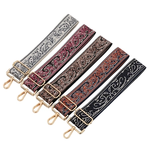 Ethnic paisley pattern jacquard bag straps with adjustable gold metal hardware