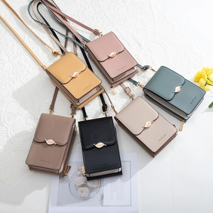 Vertical PU leather crossbody phone bags with leaf clasp in various pastel colors