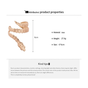 Rose gold snake arm cuff in iron with scale texture detailing 6x6cm size specs