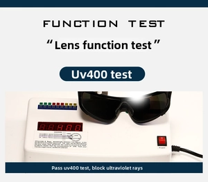 Detailed UV400 function test showing lens blocking ultraviolet rays on testing device