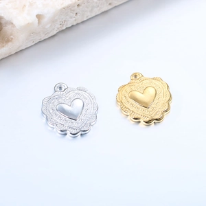 Vintage embossed 3D heart-shaped stainless steel pendants in silver and gold finish