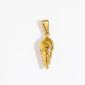 Detailed close-up of a 3D golden ice cream cone pendant charm for DIY jewelry making
