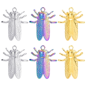 Cicada Charms Stainless Steel Pendant 3D Insect Animal Shape Iridescent Gold Silver Color DIY Jewelry Making Accessories