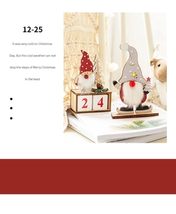 Detail of wooden Christmas gnome advent calendar with number blocks for holiday decor
