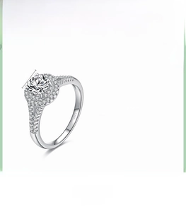 Macro view of S925 sterling silver four-prong ring with a 6mm round cubic zirconia center