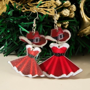 Détails de boucles d'oreilles de Noël en acrylique avec paillettes rouges et blanches