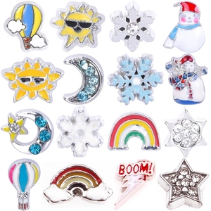 Alloy Enamel Floating Charms For Floating Locket DIY Jewelry Making Sky Theme Star Moon Rainbow Sun Accessories