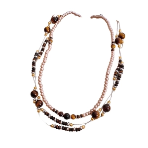Multilayer tiger eye stone beaded necklace with vintage bohemian style for women