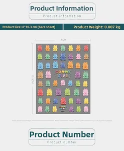 Detail view of colorful gummy bear nail stickers sheet measuring 8x10.3cm size