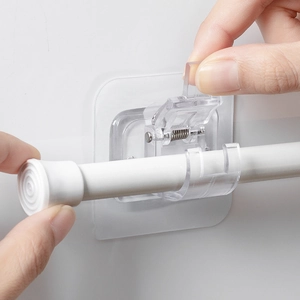 Self Adhesive Curtain Rod Holders No Drill Wall Brackets Plastic Spring Loaded Rod Support Hooks Kitchen Bathroom Modern