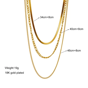 Three-layer 18K gold plated titanium steel necklace with layered chain design