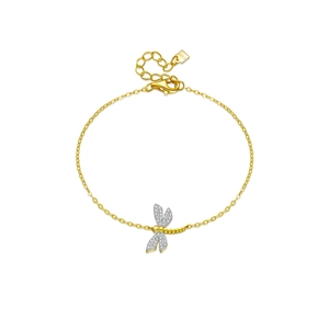 Elegant gold S925 sterling silver dragonfly bracelet with white zircon butterfly accents