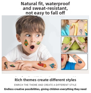 Waterproof cartoon temporary tattoos for kids featuring space and dinosaur designs