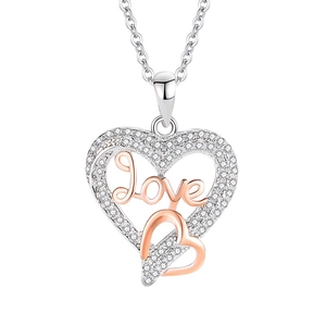 Elegant S925 sterling silver heart necklace with rose gold Love pendant and white zircon stones