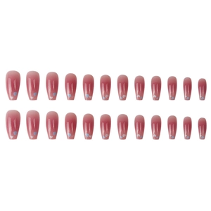 Pink blush gradient press-on ballet nails with blue heart details 24pcs set