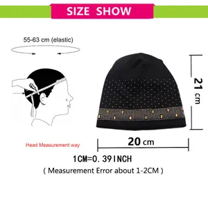 Größentabelle für Damen Strickmütze mit Strasssteinen, Kopfumfang von 55 bis 63 cm