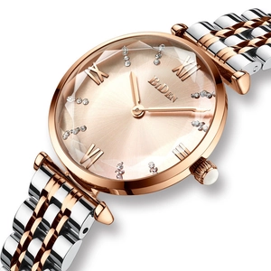 BIDEN women's fashion quartz watch with rose gold dial and two-tone steel bracelet