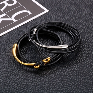 Double Wrap Leather Bracelet For Men With Stainless Steel Fish Hook Buckle Minimalist Multi Layer Casual Wristband